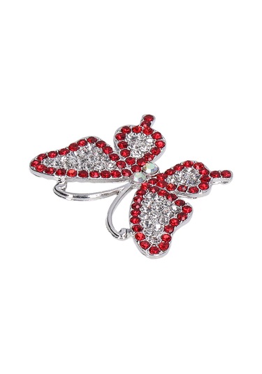 Lemestar Kırmızı Ab Renkli Kelebek Desenli Cam Ve Metal Broş - 5 Adet Paket - Gömlek, Elbise, Telefon Kılıfı Dıy Dekorasyon Aksesuarı Kırmızı