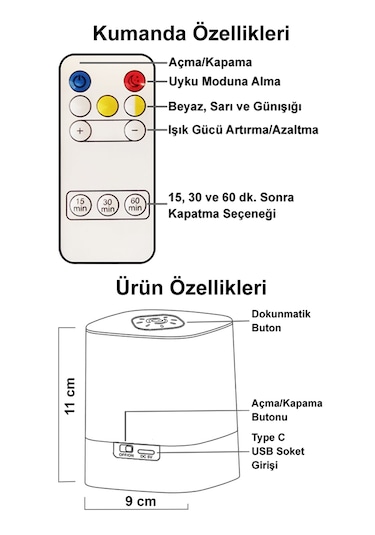 Greentech Masaüstü Şarjlı LED Aydınlatma - Gece Lambası / GT-CL09 Beyaz - Sarı