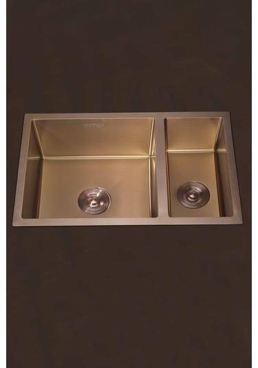 Uka Serisi %100 Krom 70x45 Paslanmaz Mutfak Eviyesi, Mutfak Lavabosu Sifon Dahil Bronz