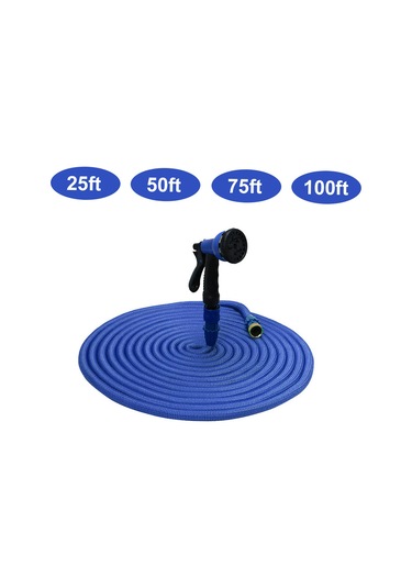 Symbee Mavi 25ft Genişletilebilir Su Hortumu, 7 Farklı Sprey Moduyla Araba Yıkama, Bahçe Sulama Ve Temizlik Mavi