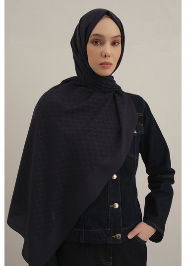 Lacivert Link Desen Bambu Cotton Şal 02 Lacivert