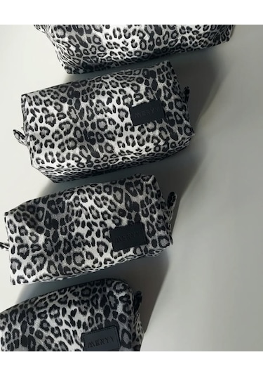 Meryy Collection Gri Leopar Organizer Çanta / Tüm Set Siyah
