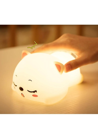 Uyuyan Kedi - Led Silika Jel Gece Lambası Beyaz