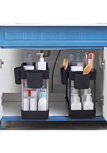 Reedark 2 Katlı Lavabo Altı Organizatör - 2 Bardaklık İle Dayanıklı Mutfak & Banyo Düzenleyici Siyah