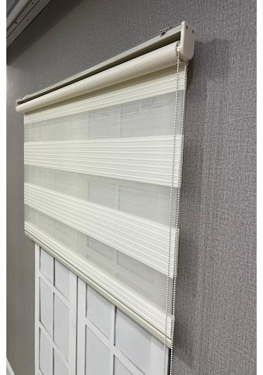 Zebra Stor Perde Geniş Plise Güneşlik Perde Krem Krem