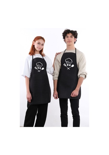 Beautiful İkili Paket Sıvı Geçirmez Su Geçirmez Mutfak Önlüğü Siyah2