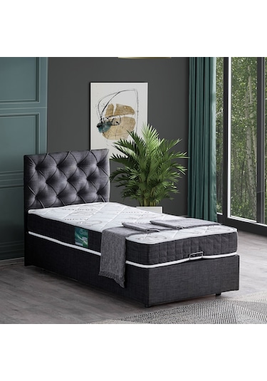 Setaymobilya Baza, Tek Kişilik Eylül Baza+Başlık +Comfort Yatak Seti, Antrasit