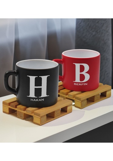 Bk Gift Kişiye Özel İsimli 2li Siyah Ve Kırmızı Renkli Middle Çay & Kahve Fincanı-3, Arkadaşa Hediye, Sevgiliye Hediye Kobitmeyencom32654 Bk Gift