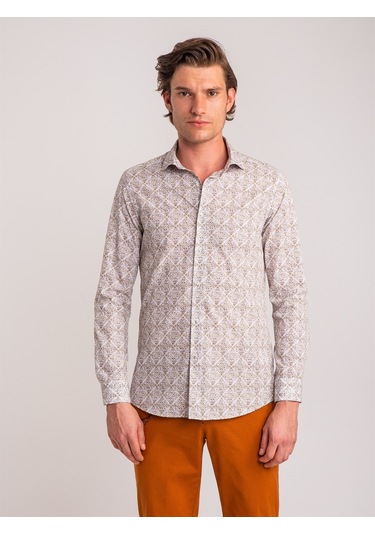 Dufy Yeşil Erkek Slim Fit Paul Yaka Uzun Kol Gömlek - 60631 Yeşil