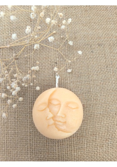 Güneş Ve Ay Yüzlü Dekoratif Mum, Tek Renk Koyu Bej