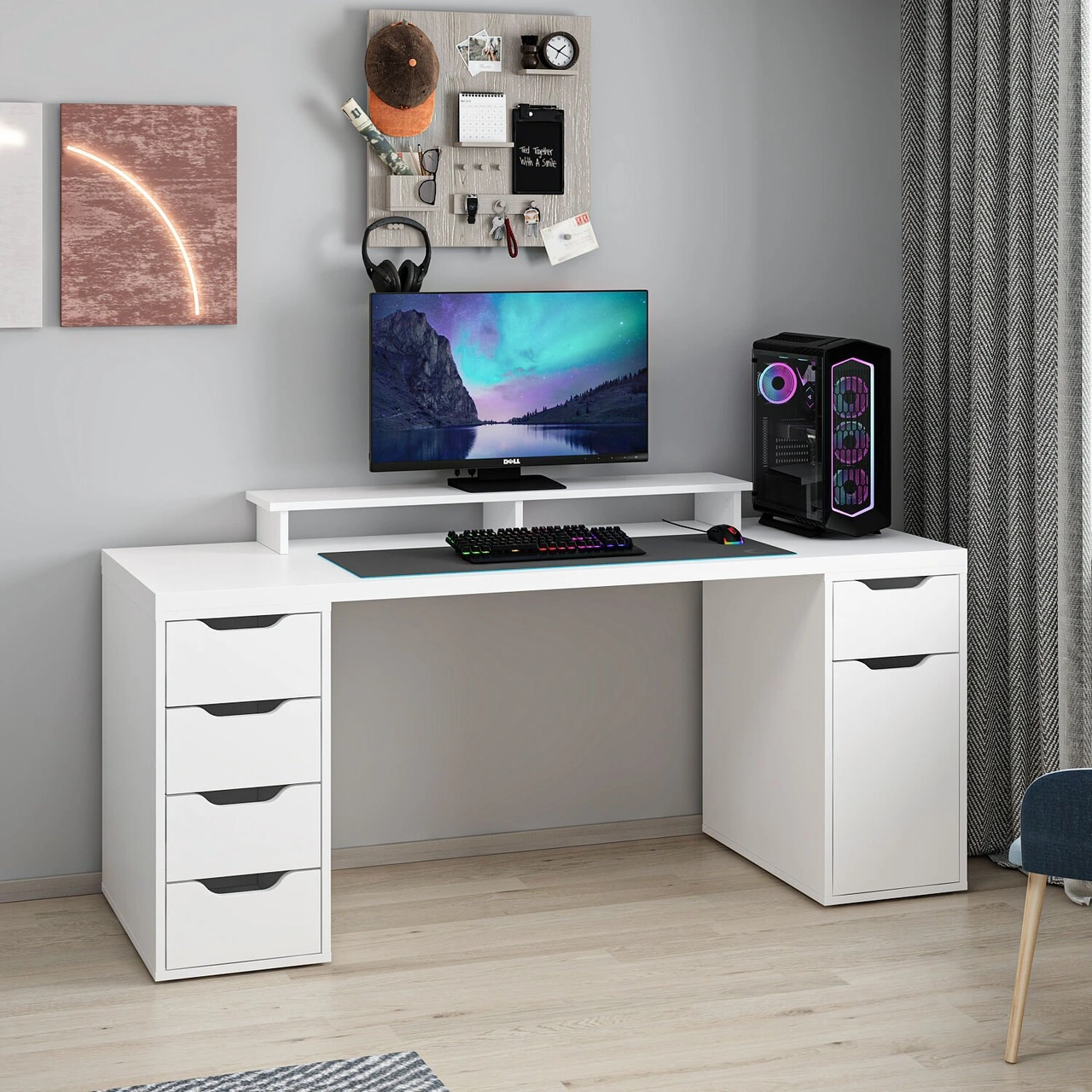 Alen 180 Cm 5 Çekmeceli Dolaplı Çalışma & Oyuncu Masası - Beyaz Beyaz