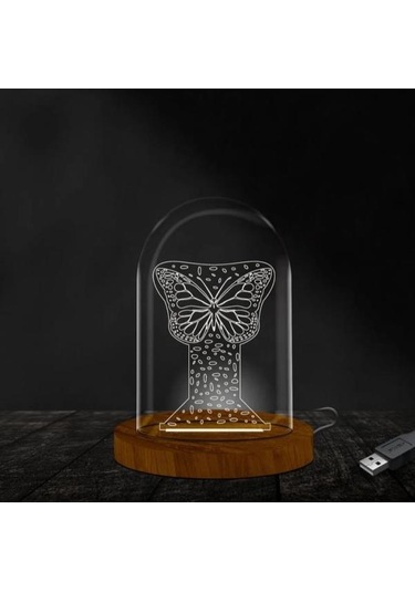 Kelebek Fanus Lamba 3 Boyutlu Ofiste Ve Ev Dekorasyonu Elektrikli Ahşap