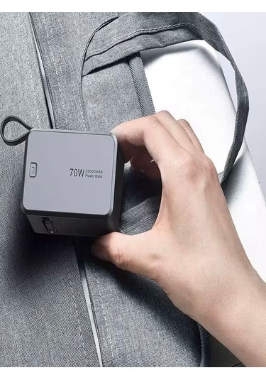 20000mah 70w Hızlı Şarj Powerbank Lcd Ekran 2x Usb + 2x Type-c Type-c Kablolu Çıkışlı Gri