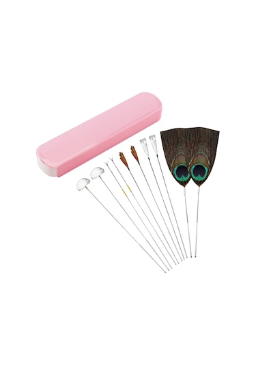 Vkemall 10 Parçalık Kulak Temizleme Seti - Gümüş İğneli Farklı Tüyler Ve Taşıma Kutusu