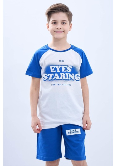 Penye Süprem Baskılı Yazlık Şortlu Takım M00734 Mavi