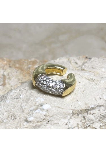Vıp Yarım Taşlı Gold Earcuff Gold