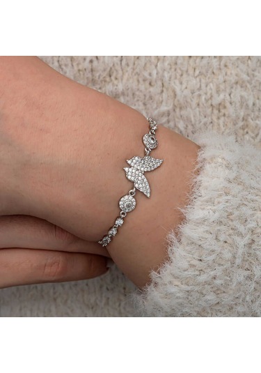 Artsmagazinmücevher Gümüş Zirkon Taşlı Kelebek Kadın Bileklik