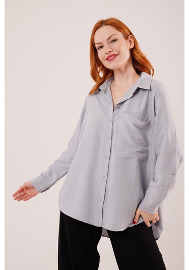 Salaş Kesim Cepli Grimelanj Gömlek Gri