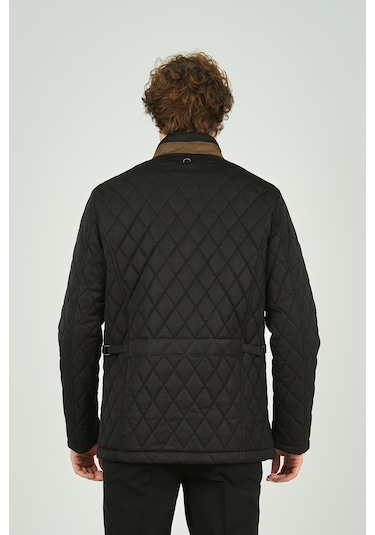 Daynax Erkek Dik Yaka Fermuar Ve Çıtçıt Kapamalı Kapitone Kaban 1000 Siyah Siyah