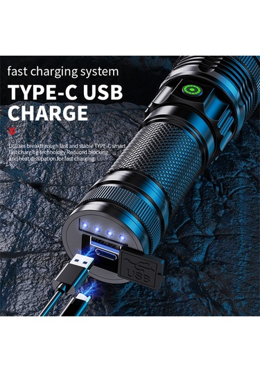 Wezone Usb Şarjlı Led Fener, 1200 Lumen, 1000m Uzaklık, 4 Işık Modu, Su Geçirmez, Zoom Özelliği, Kamp/hiking/acil Durumlar İçin Alüminyum Gövde A56 Siyah