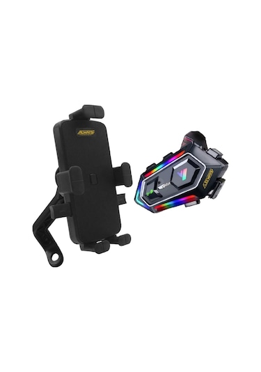 Y20 Max Kask Kulaklık İnterkom + Motosiklet Telefon Tutacağı