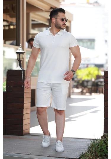 Erkek Şort Tişört Alt Üst Takım Beyaz