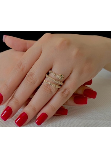 Kadın Ayarlanabilir 3 Sıra Yılan Yüzük Çok Renkli