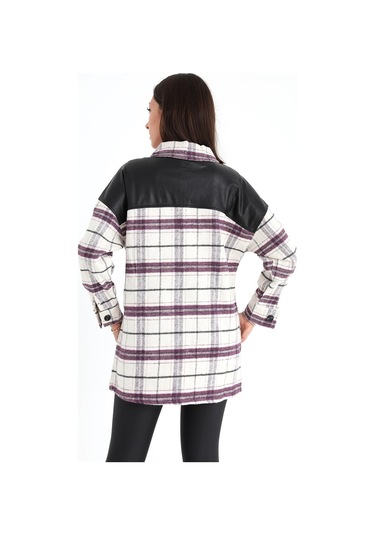 Deri Garnili Ekose Cepli Gömlek - Mor-mor Mor