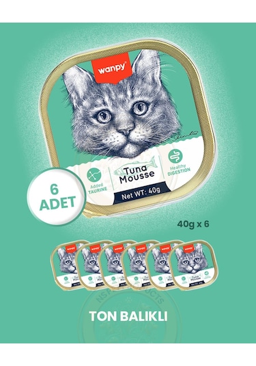 Wanpy Kedi 40g 6'lı Ton Balıklı Alutray Yaş Mama