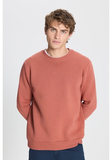 AC&Co / Altınyıldız Classics Erkek Acık Kahve Standart Fit Normal Kesim İçi Polarlı Bisiklet Yaka Sweatshirt Açık Kahverengi