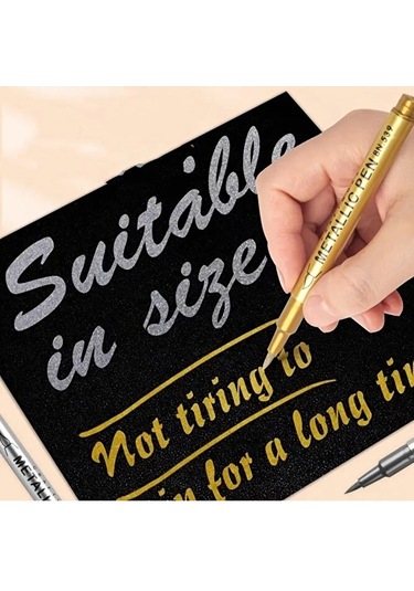 Gümüş Metalik Brush Marker Kaligrafi Kalemi, Cam Kalemi, Davetiye, Süsleme, Balon, Bardak Yazı-2 Ad