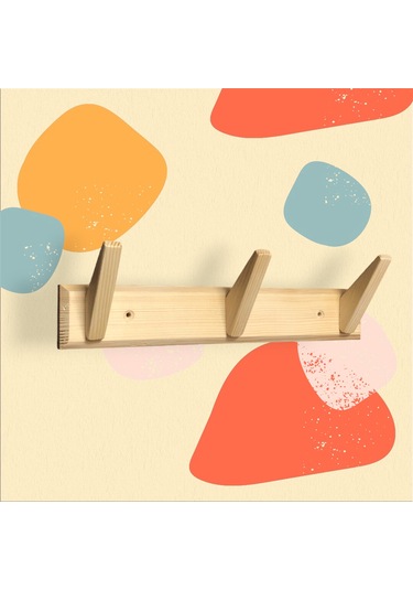 Tek-iş Masif Ahşap Portmanto Duvar Askısı Üçlü 3'lü Ahşap Duvar Askısı Ahşap