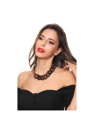 Kadın Kalın Zincir Kahverengi Reçine Kolye Kahverengi