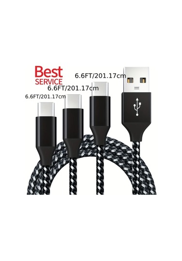 Willowhaven Siyah Beyaz 3 Adet 6.6 Ft Usb Type-c Hızlı Şarj Kablosu, Samsung Galaxy Uyumlu Lg İçin Nylon Örgülü