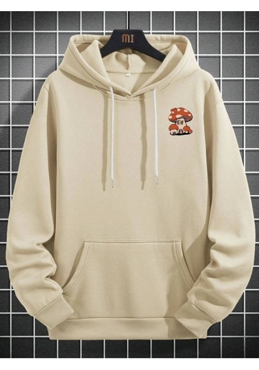 Unisex Mushroom Baskı Kapüşonlu Sweatshirt 001