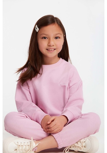 Grımelange Jabor Kız Çocuk Nakışlı Bisiklet Yaka Comfort Pembe Eşofman Takımı Pembe