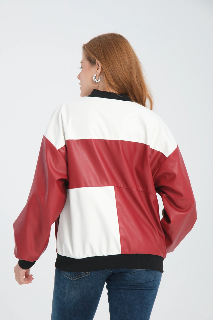 Kadın Oversize Baskılı Deri Motorcu Montu Fermuarlı Yarışçı Ceket Astarlı Bomber Kolej Mont Kırmızı Kadın Oversize Baskılı Deri Motorcu Montu Fermuarlı Yarışçı Ceket Astarlı Bomber Kolej Mont Kırmızı