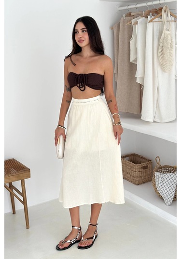 Beli Garnili Etek Ekru Ekru