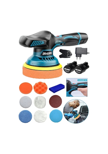 Dragro AlmanDRG-598POL Vf Orbital Devirli Kömürsüz Akülü Polisaj Cila Makinesi Mavi