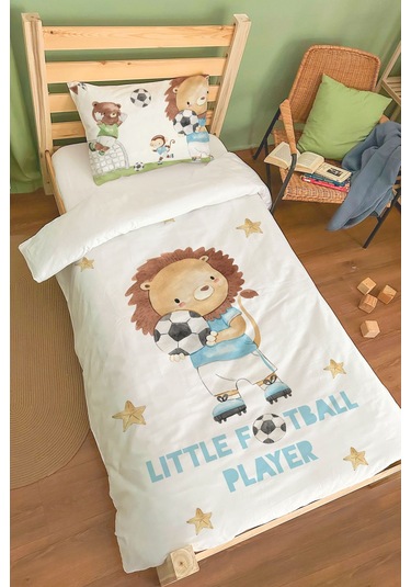 Organik Tek Kişilik Nevresim Takımı 160x220 - Şampiyon Minik Aslan Renkli