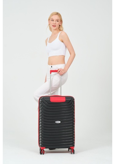 3'lü Set Silikon Kırılmaz Pp Unisex Siyah Kırmızı Valiz Pwvlz005 Siyah Kırmızı