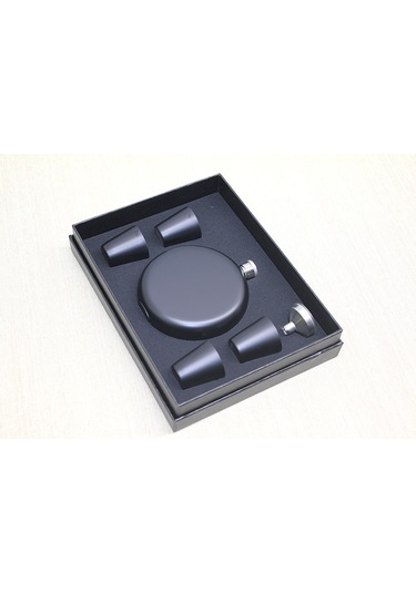 4 Shot Bardaklı Matara Seti Yuvarlak Siyah Çok Renkli