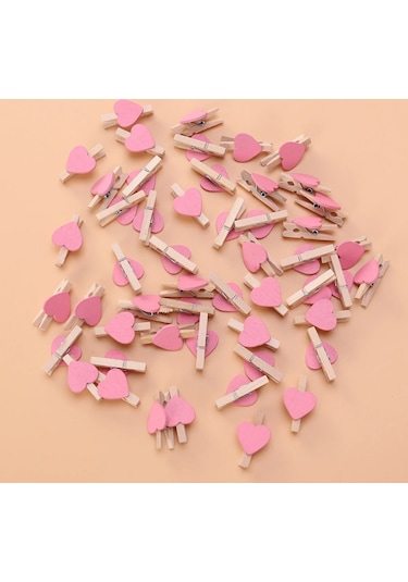 Sarı-50 Adet Po Klip Aşk Müzik Notu Dekor Kalp Şeklinde Ahşap Plastik Clothespins