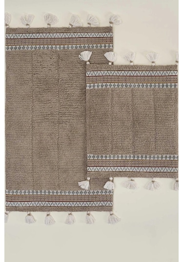 Ecocotton Rita Bej 2'li %100 Karde Pamuk Banyo Paspas Seti Bej