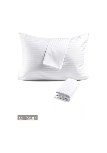 4l'ü Çizgili Saten Yastık Kılıfı 50x70 Cm, 83tel Beyaz
