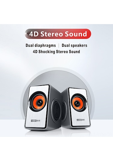 Geeksen Lenovo M550 Kablolu Hoparlör - 2.0 Ses Sistemi, 4d Stereo Ses, Usb+3.5mm Bağlantı, Çift Hoparlör, 52mm Sürücü, Multi-cihaz Uyumluluğu Siyah