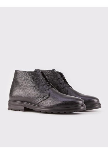 Cabani Hakiki Deri Siyah Bağcıklı Erkek Günlük Bot Siyah