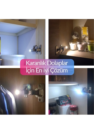 8'li Otomatik Dolap Lambası Mutfak Banyo Gardırop Çekmece İçi Aydınlatma Menteşe Lambası