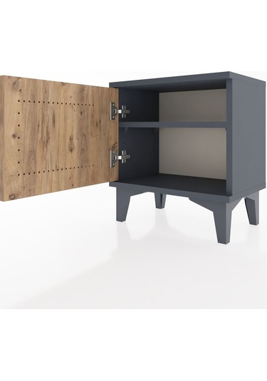Arges Komodin Tek Raflı Tek Kapaklı 44x30x48 Antrasit-çam Antrasit