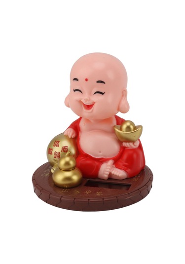 Kosona Güneş Enerjili Sallanan Manastırcı Figürü - Işık Tespitli, Şans Ve Zenginlik Getiren Masaüstü Dekorasyon Kırmızı